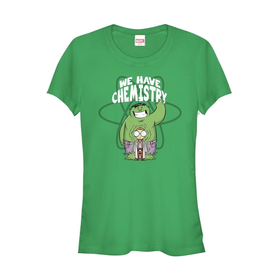 Junior's Marvel Valentine's Day Hulk We Have Chemistry Graphic Tee Kelly Green Large