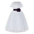 thumbnail image 2 of Ekidsbridal Girl Pageant Flower Girl Dress - White Lace Short Sleeve with Bow Sash LG2T-A (Size: 2-12), 2 of 3