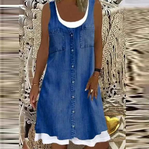 Cute Party Sun Dresses Daisy Print Knee Length Women's Casual Loose Flowy Tank Sundress for Women Beach Vacation Round Neck Sleeveless Midi Summer Shirt Dress for Women Black XXL