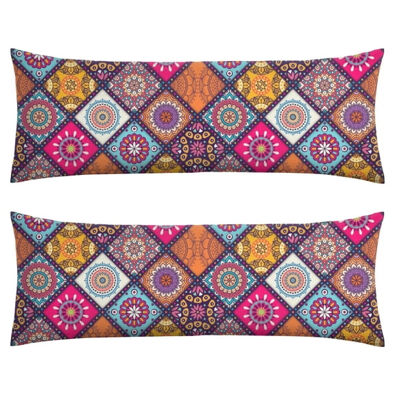 Boho Body Pillow Cover 20x54 - Soft Bohemian Ethnic Floral Vintage Pillowcase with Invisible Zipper, Full-Length Support for Maternity, Office & Bed, Machine Washable Tribal Folk Style Design