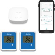 YoLink 2-Pack X3 version Temperature Humidity data logger, longest wireless range, 5+ Years Battery, Emails/Text/App Alerts, Alexa, best Freezer, Greenhouse monitor. Hub Included