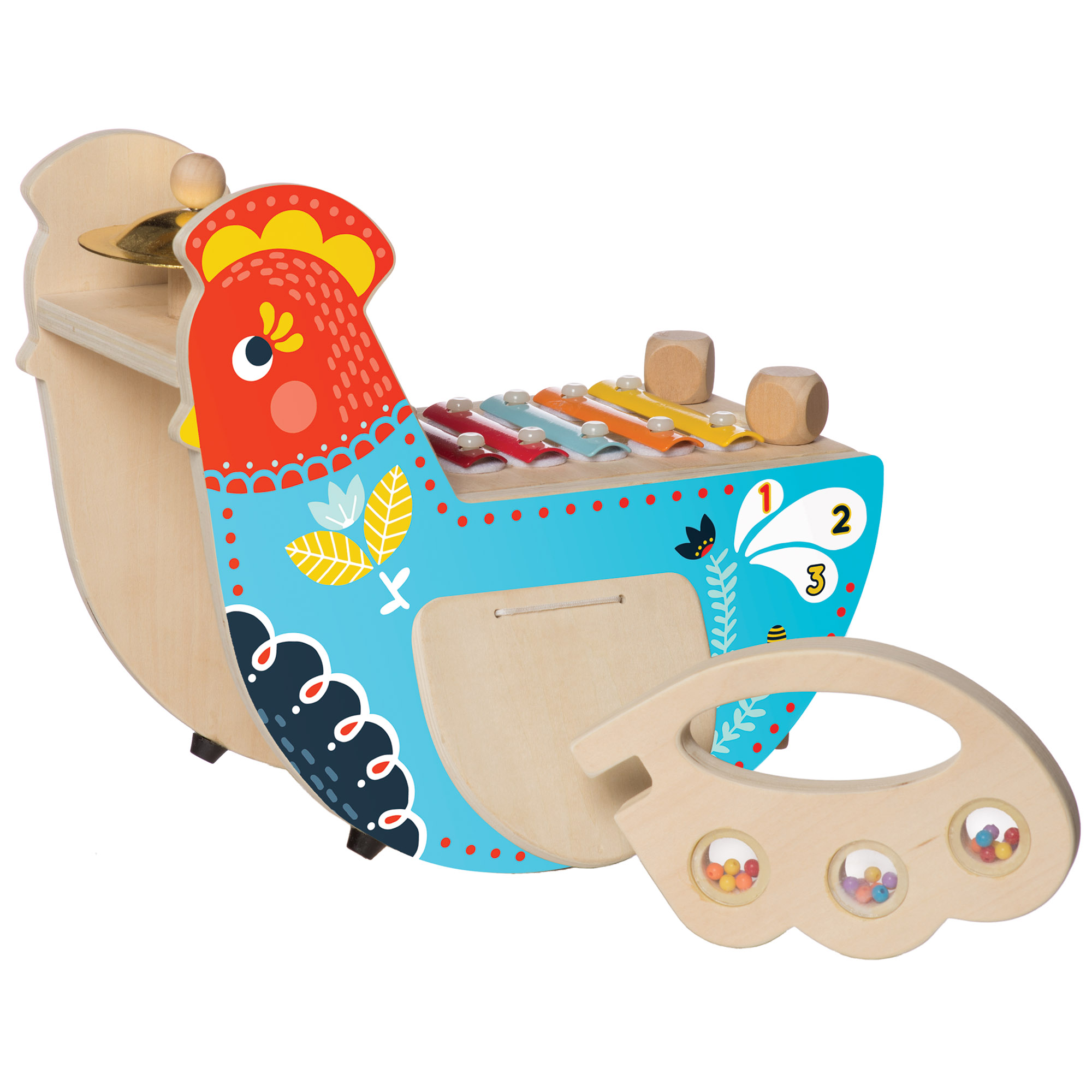 Manhattan Toy Musical Chicken Wooden Instrument for Toddlers with Xylophone, Drumsticks, Cymbal and Maraca - image 3 of 9