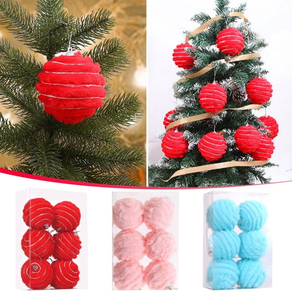6 Pcs 80mm Fluffy Pink Christmas Tree Balls - Soft and P Foam Hanging Ornaments for Tree Decorations, Holiday Party & DIY Projects