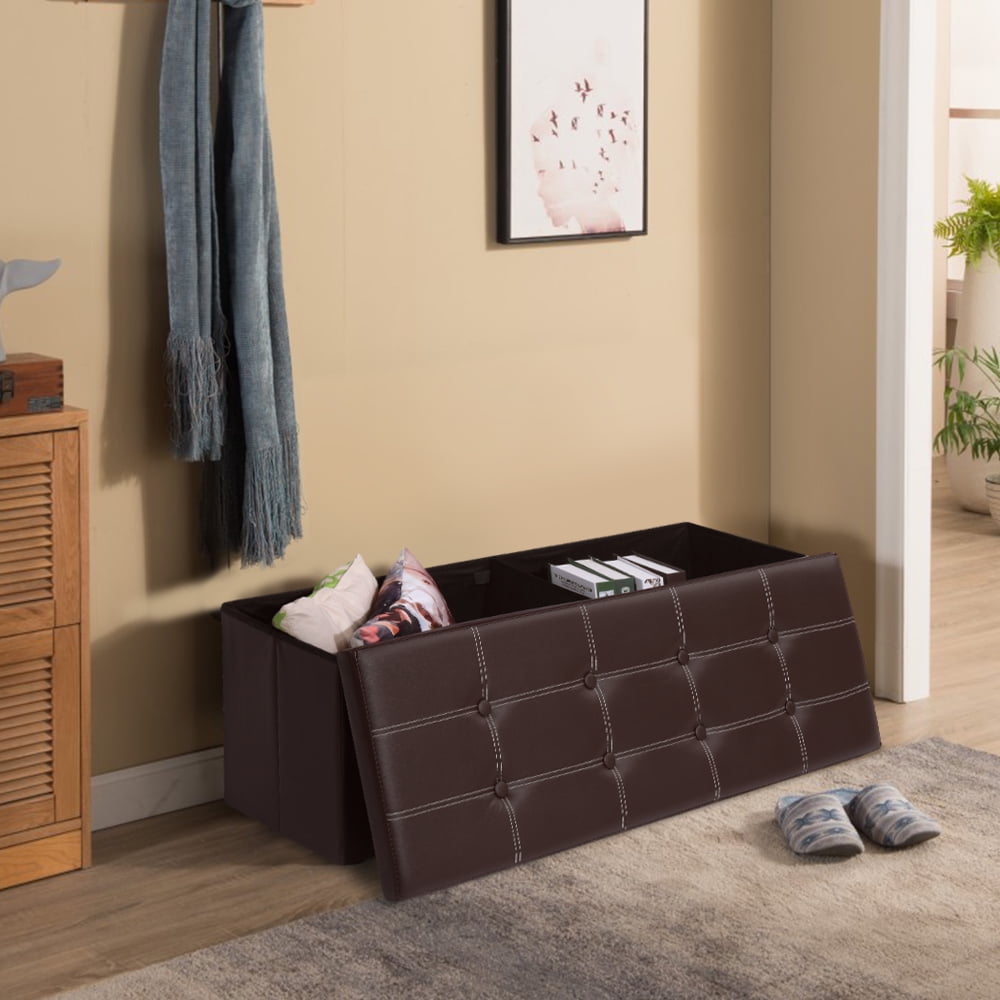 Lusimo 43 Storage Ottomans Bench Chest End of Bed Storage Seat Stockbox Storage Long Shoe Bench Footstool Foldable Room Storage Bench for Kids Bedroom Living Room Large Size Brown Walmart Business Sup...