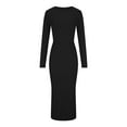 thumbnail image 4 of Lovskoo Womens 2 Piece Outfits Sweater Dresses Set Midi Skirt Sets Long Sleeve Crop Top Bodycon Ribbed Knit Dress 2025 Spring Fall Clothes Black, 4 of 7