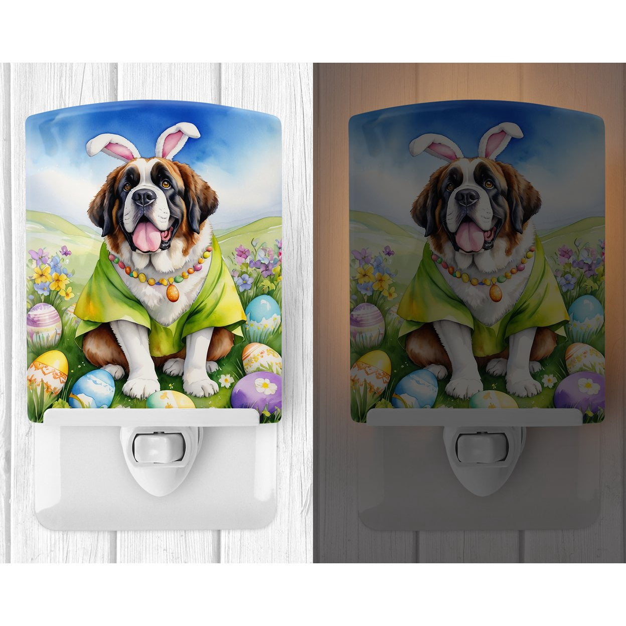 Saint Bernard Easter Egg Hunt Ceramic Night Light 4 in x 6 in