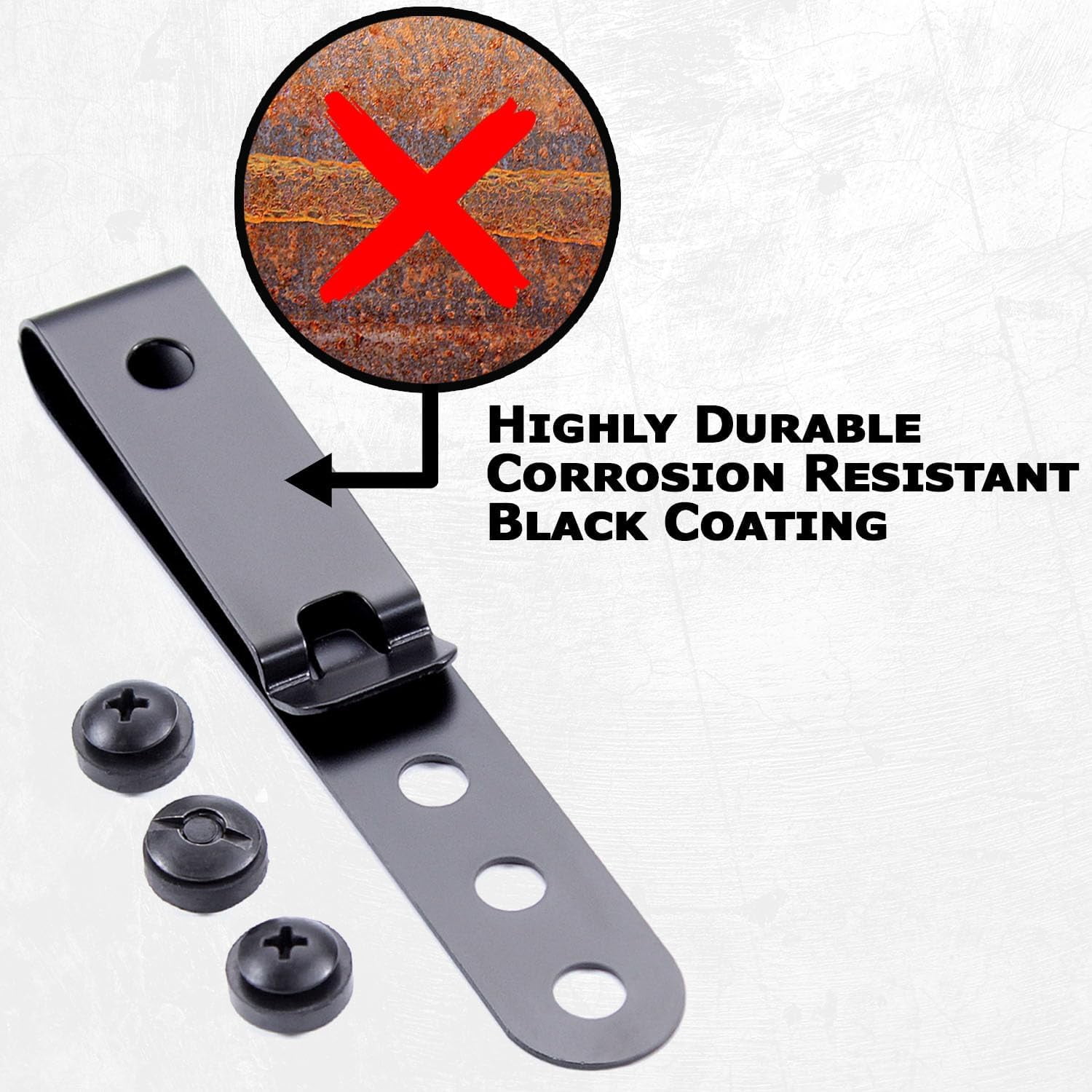 HolsterSmith Universal Metal Belt Clip for Holster Making - (Model 5) - (3-Hole) - (Tactical Black) - (w/SPTHA Mounting Hardware) - (2 Pack)