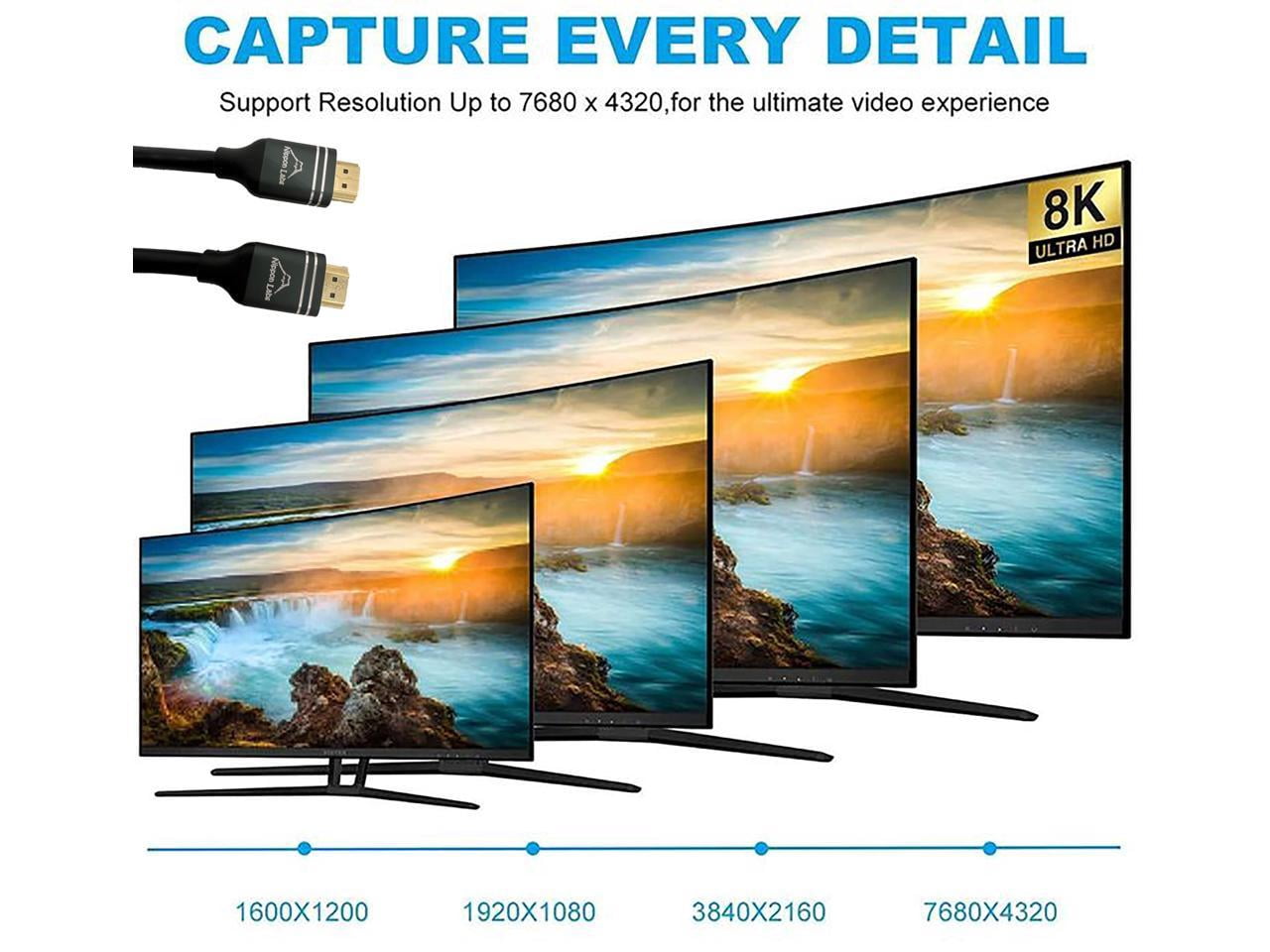 Nippon Labs 8K HDMI Cable 6ft. HDMI 2.1 Cable Real 8K, High Speed 48Gbps 8K(7680 x 4320)@60Hz, 4K@120Hz Dolby Vision, HDCP 2.2, 4:4:4 HDR, eARC Compatible with Apple TV, Samsung QLED TV - HDMI-8K-6