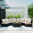 thumbnail image 3 of Patio PE Rattan Sectional Sofa Set, 5 PCS Half-Moon Sofa Set, 8-seat Wicker Patio Furniture Set, Rattan Outdoor Conversation Sofa Set W/ Cushions & Tea Table for Balcony Lawn Backyard Poolside, T475, 3 of 9