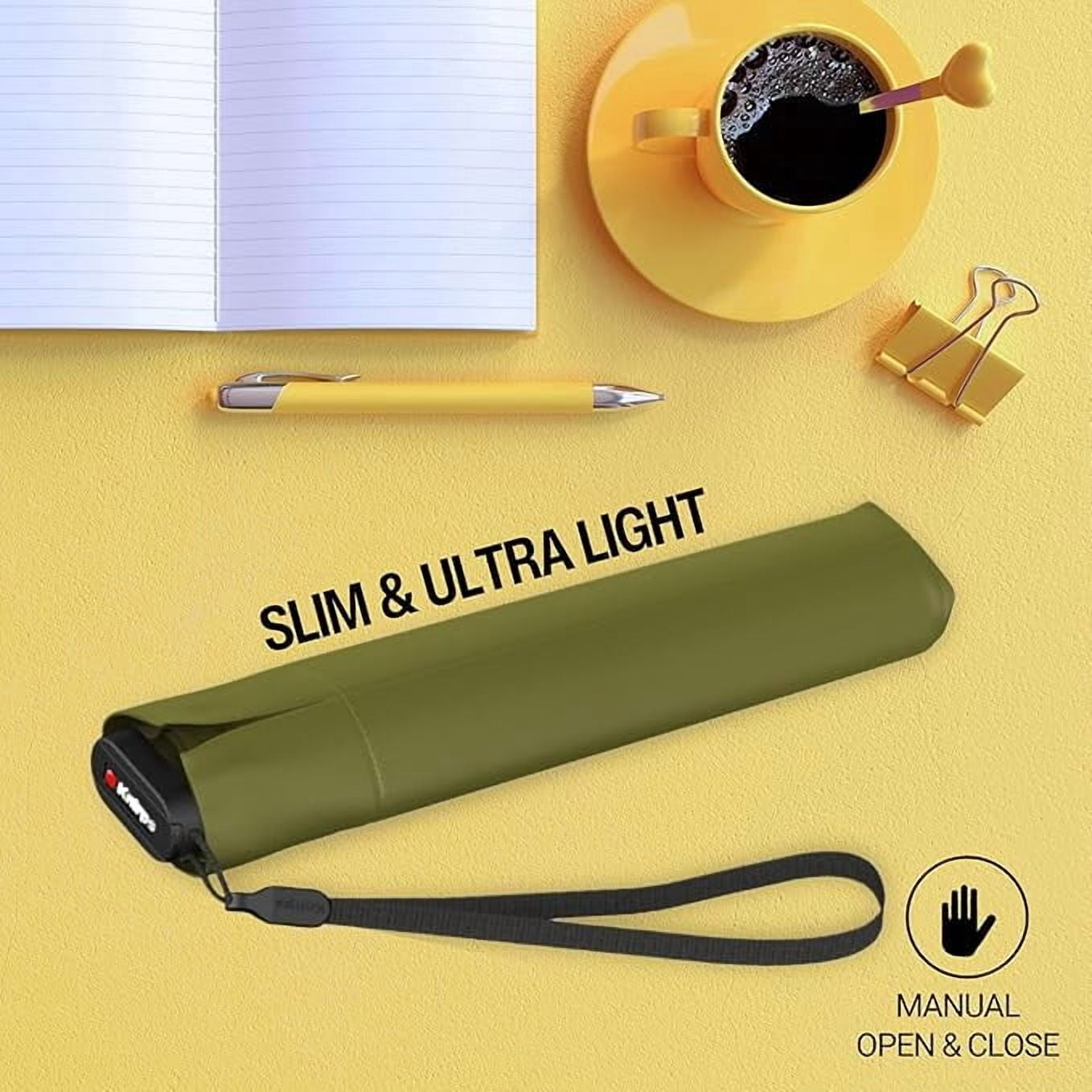 Knirps US.050 Ultra Light Pocket Size Manual Rain Umbrella in Cardamom – 4oz Portable Travel Umbrellas with 35" Quick Dry Canopy, Windproof up to 62mph, Matching Quick Dry Protective Cover Included