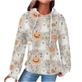 thumbnail image 6 of Qiopertar Women's Halloween Hoodie Graphic Print Long Sleeve Crewneck Loose Casual Pullover Tops Fall Party Holiday Top, Khaki XXL, 6 of 7