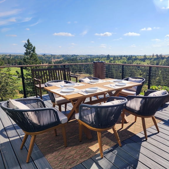 PURPLE LEAF OUTDOOR 7 Piece Patio Dining Set, Aluminum Outdoor Table and Chairs with 6 Wicker Chairs and Cushions, Outdoor Patio Table Set for Garden and Porch, Teak