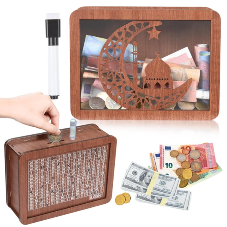 Wooden Boxes Wooden Money Saving Box With $10,000 Target - Cash Vault ...