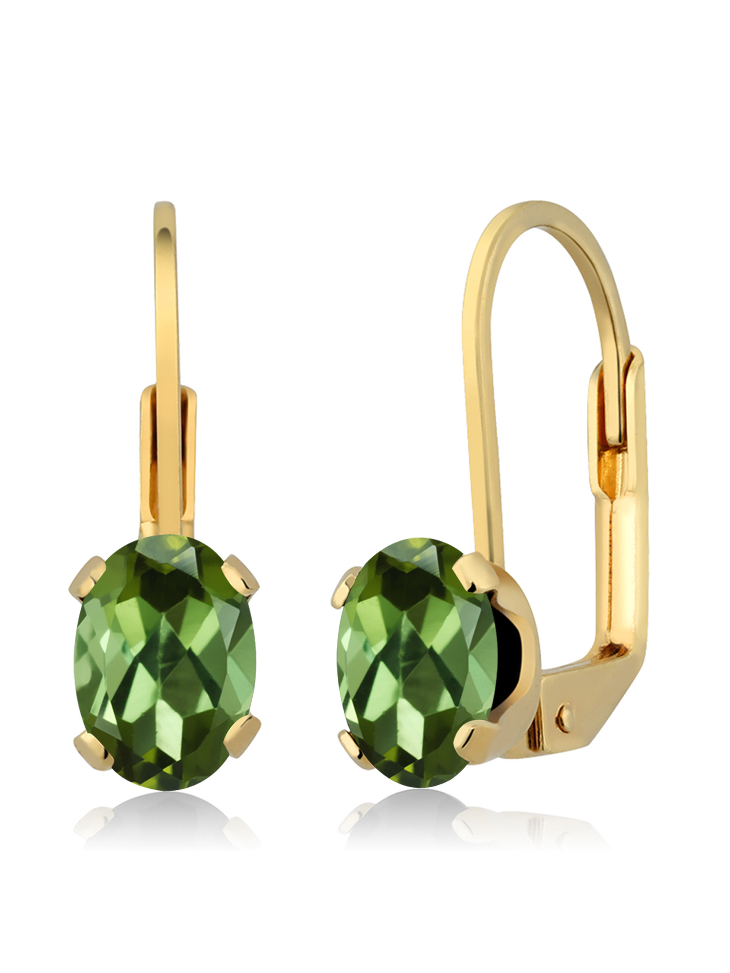 1.40 Ct Oval Green Tourmaline 14K Yellow Gold Earrings by