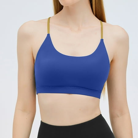

PEASKJP Underwear for Women Padded Strappy Sports Bras for Women Wirefree Padded Workout Yoga Gym Fitness Bra Medium Support Blue S