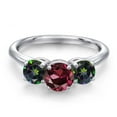 thumbnail image 3 of Gem Stone King 925 Sterling Silver Red Rhodolite Garnet and Green Mystic Topaz Engagement Ring for Women | 2.10 Cttw | Round 6MM | Gemstone January Birthstone | Size 8, 3 of 6