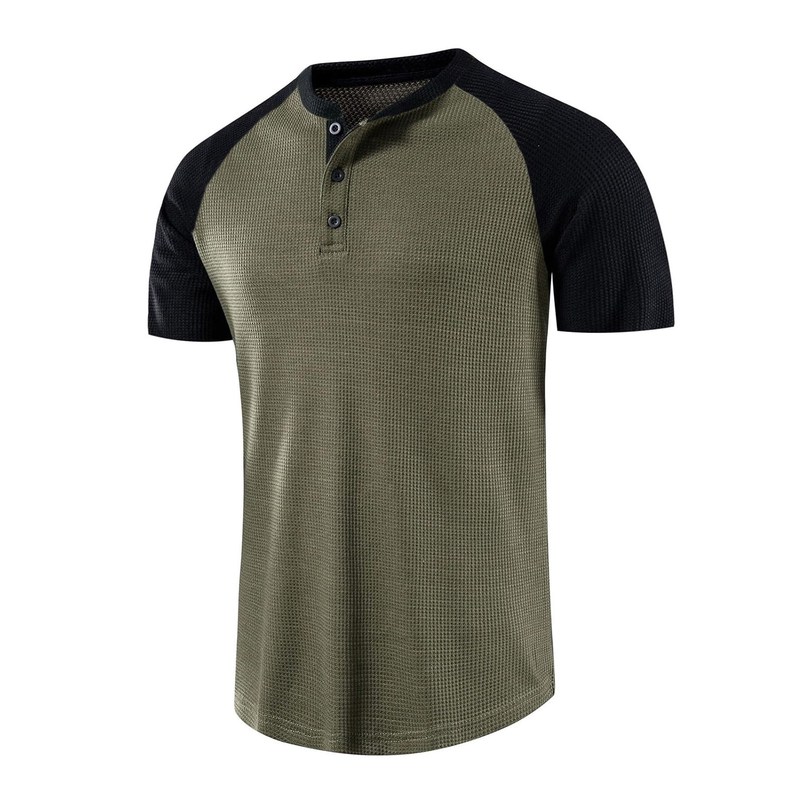 Men's Fashion Raglan Short Sleeve Tee Shirt Casual Slim Fit Workout Baseball T Shirts Gym Golf Waffle Tops