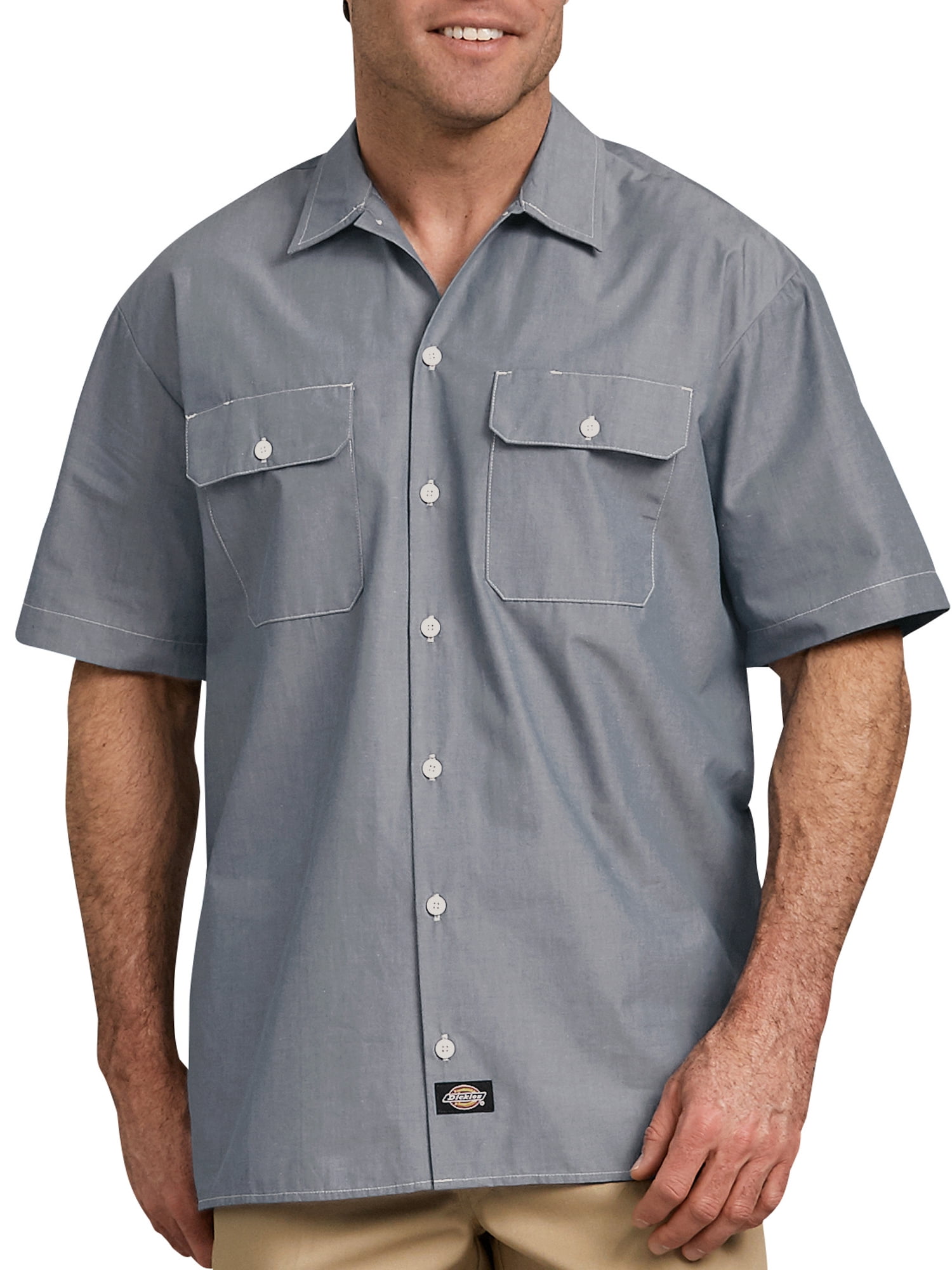 Dickies Mens Relaxed Fit Short Sleeve Chambray Shirt - Walmart.com