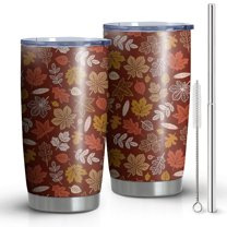 20oz Tumblers Autumn Fall Leaves Pattern Stainless Steel Vacuum Insulated Double Wall Travel Tumbler Cups Mug with Lid and Straw,Cleaning Brush for Cold & Hot Drinks