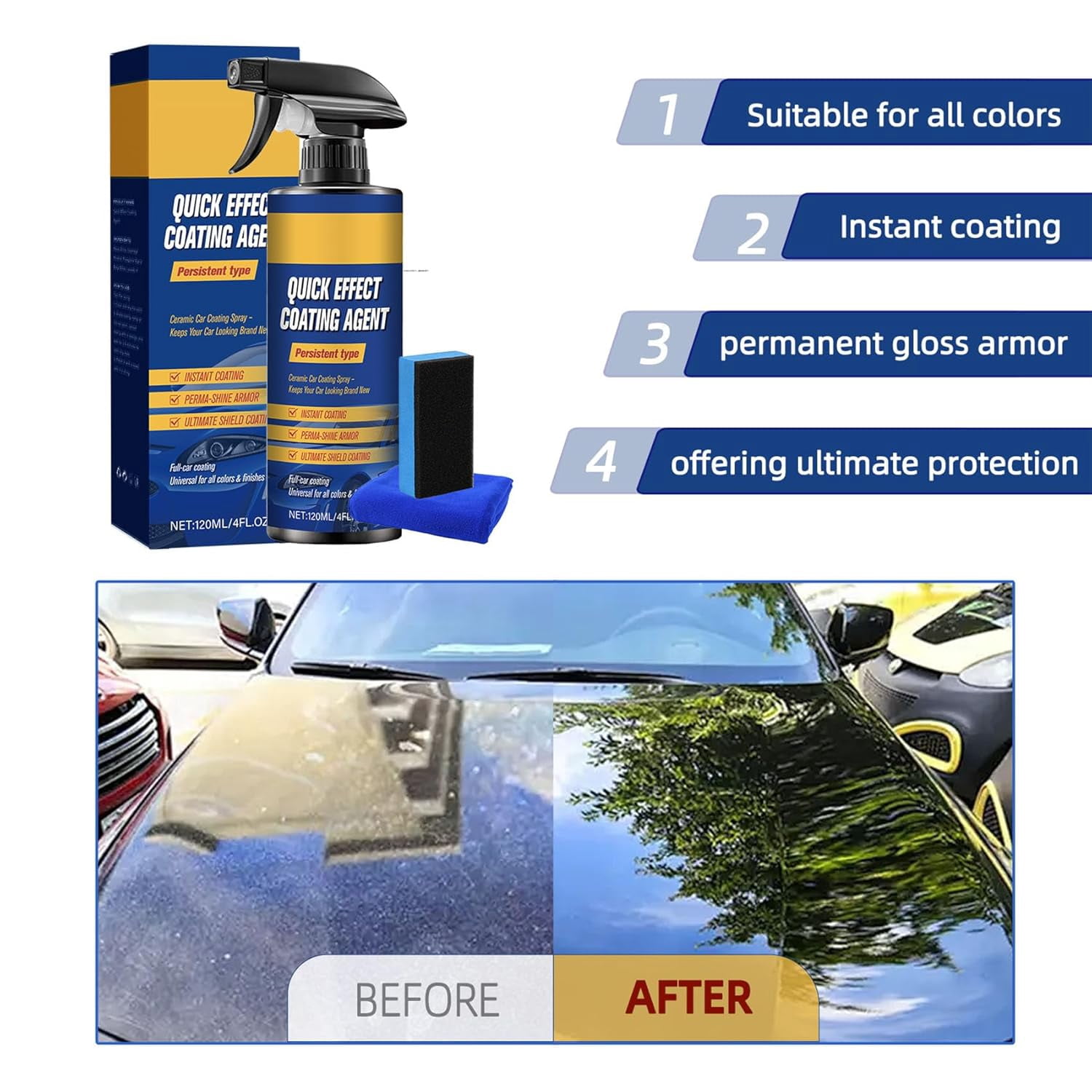 Nano Ceramic Coating Spray for Car, Polish with Sponge & Cloth, 2pc
