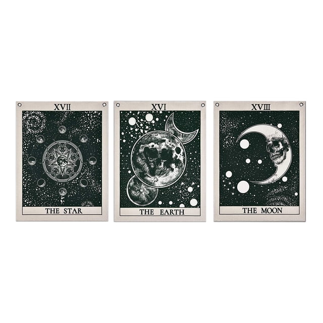 Inteprter 3 tapices de bandera de Tarot para decoración de habitación con simbolismo espiritual, decoración de tapiz de cartas de Tarot solar Decoración