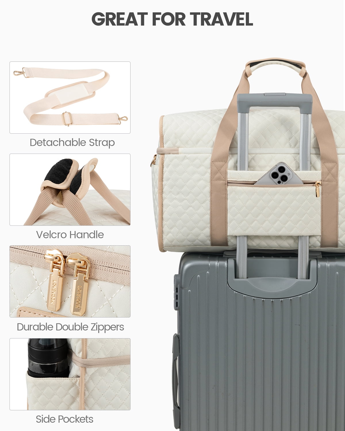 Lovevook Travel Duffle Bag, Quilted Weekender Overnight Bag with Toiletry Bag, Gym Beach Mummy Hospital Bag with Wet Pocket