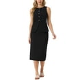 thumbnail image 1 of Conjunto de falda de 2 piezas de verano para mujer, conjunto de trabajo de negocios, chaleco sin mangas con botones y falda lápiz L negra, 1 of 6