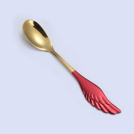 

Stainless Steel Forks And Spoons Decorated With Angel Pattern Cutlery Set Mixed Color Fork Spoon Handle Dessert Fruit Fork Coffee Spoon Family Party