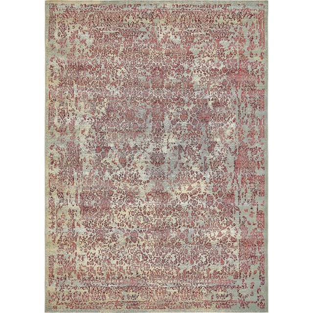 Unique Loom Botanical Collection Vintage Country Transitional Indoor and Outdoor Flatweave Area Rug, 8 Feet x 11 Feet 4 Inch, Red/Light Blue