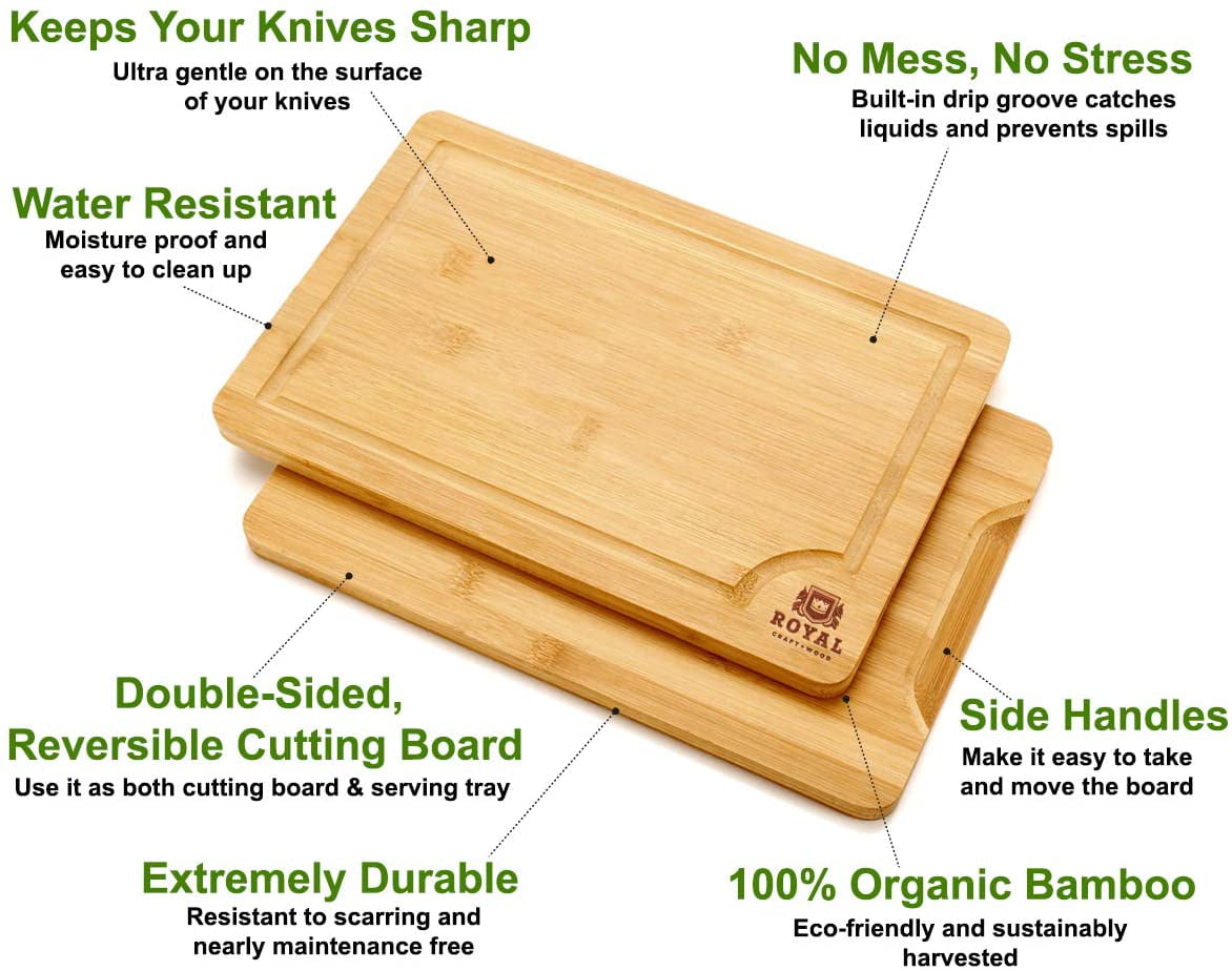 Beautifully Crafted Best for Cutting Meat 3 Piece Organic Bamboo Chopping Board Set by Harcas Vegetables and Cheese 3 Sizes Professional Grade for Strength and Durability 