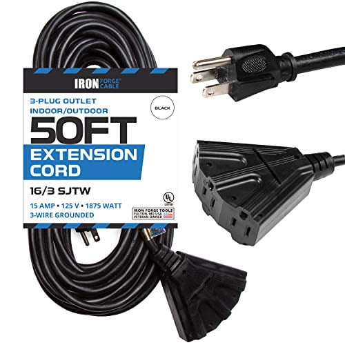 50 Ft Outdoor Extension Cord with 3 Electrical Power Outlets 16/3