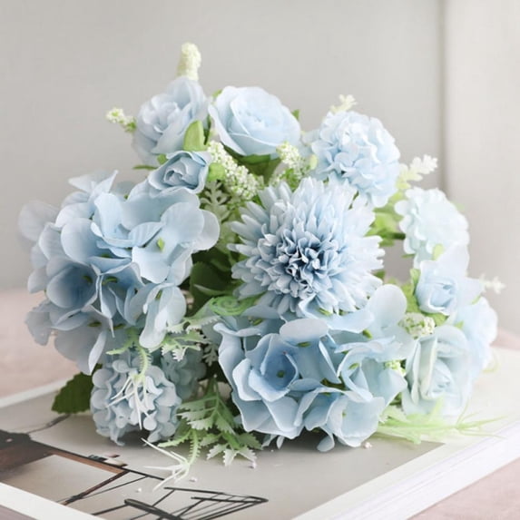 Vintage Artificial Silk Flowers Bouquet Home Wedding Decoration,Blue Rose