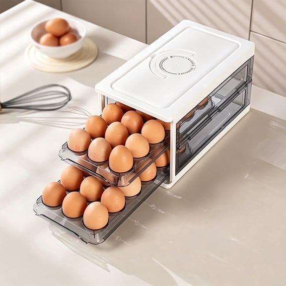 Egg Holder for Fridge(36-Count), Pull Out Egg Tray with Carry Handle and Date Timer, Storage Container Organizer for Pantry Refrigerator Countertop