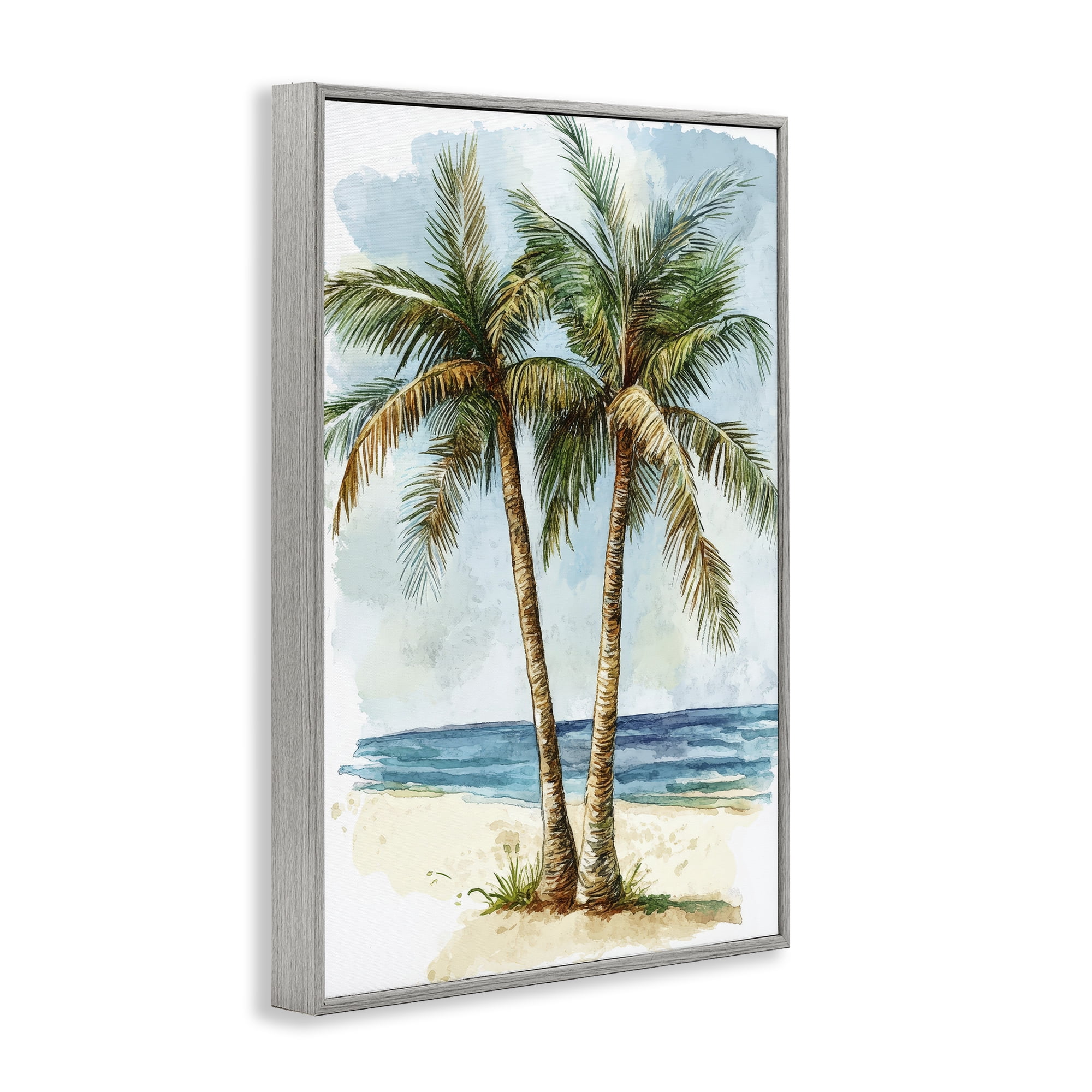Stupell Industries Illustrated Palm Tree Duo Gray Framed Giclee Art, design by Petal Prints Design