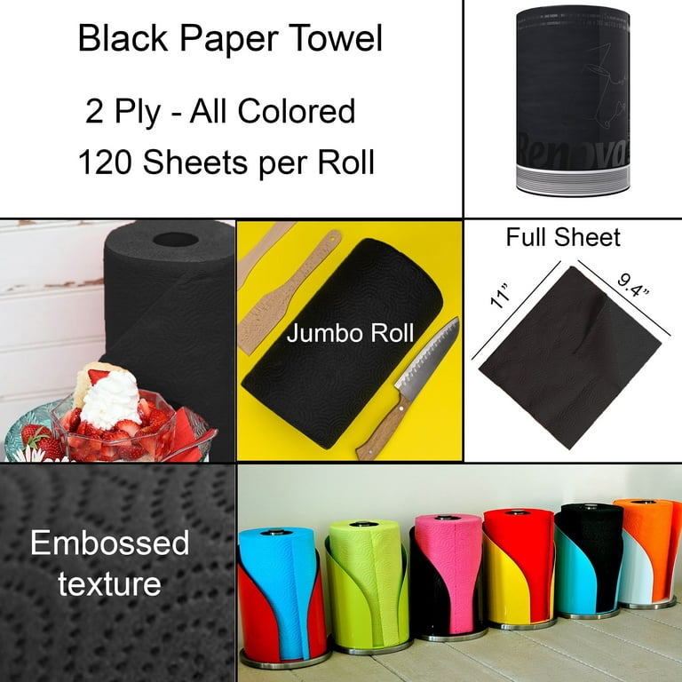 Renova Black Paper Towels, 6 Rolls, 120 Sheets Per Roll 