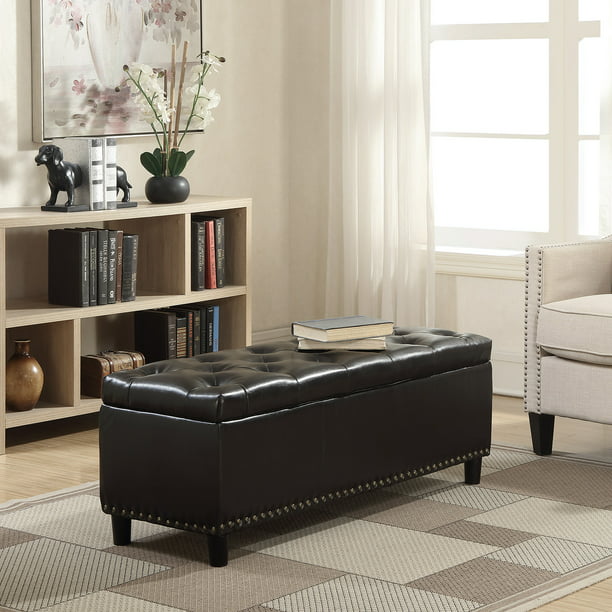 Belleze 48 Rectangular Faux Leather, Leather Storage Ottoman Bench