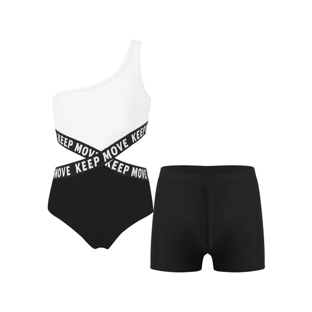 Jizyo Kids Girls One Shoulder Bikini 2 Piece Tankini Contrast Color Bathing Suit Swimsuit Black 12