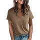 thumbnail image 4 of Camiseta de un solo bolsillo para mujer, Jersey de manga corta con cuello en V, Tops de oficina para mujer, camisetas de Color sólido 2024, 4 of 4