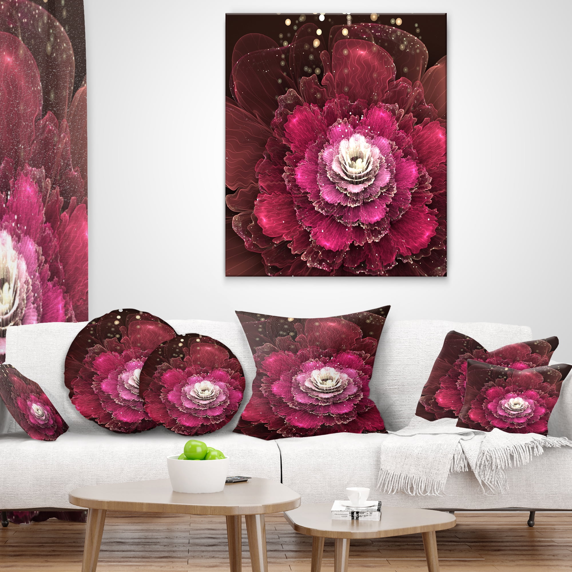 Designart Fractal Red Rose Flower - Floral Throw Pillow - 12x20