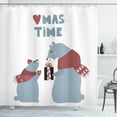 thumbnail image 1 of Polar Bear Shower Curtain, Christmas Time Baby Bear Giving Present to Mom Noel Celebration Theme, Fabric Bathroom Set with Hooks, 69W X 84L Inches Extra Long, Dark Coral Slate Blue, by Ambesonne, 1 of 3
