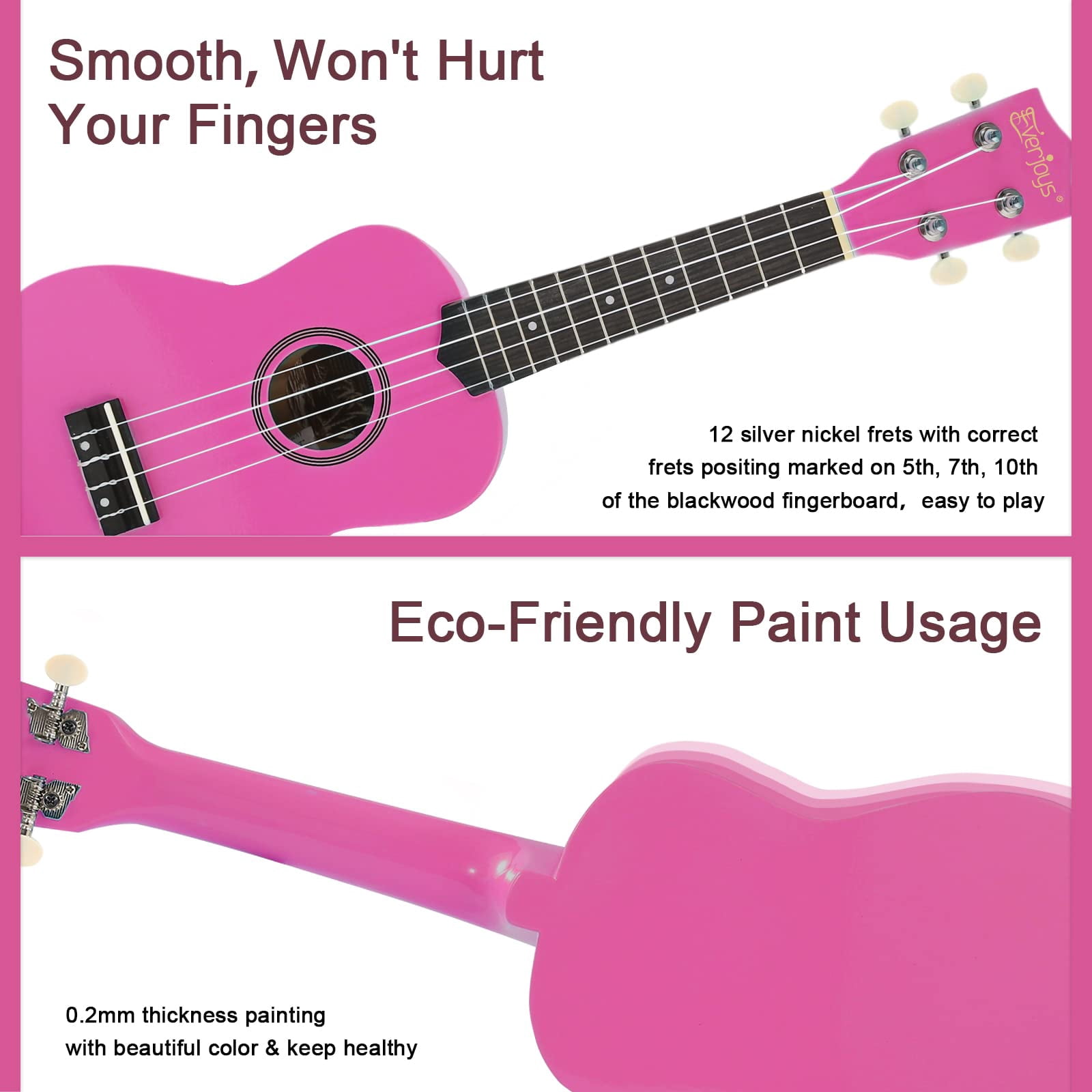 Everjoys 21" Soprano Ukulele Beginner Kit w/ Free Online Lesson, Gig Bag, Strap, Digital Tuner, Spare String, Picks, Polishing Cloth, Rainbow Series