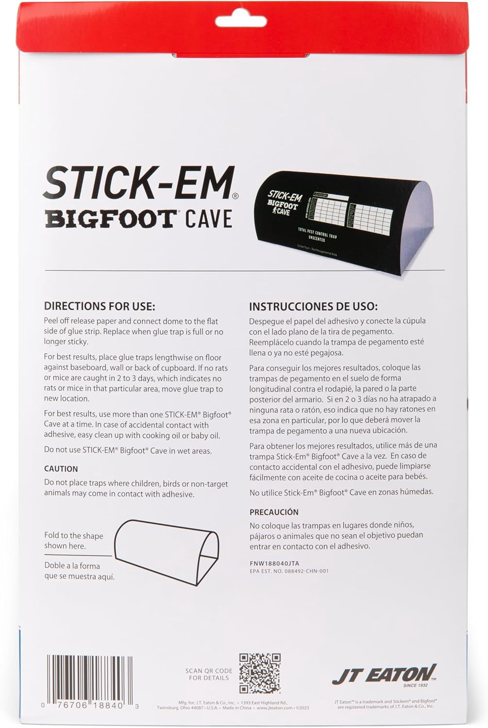 JT EATON STICK-EM BIGFOOT CAVE GLUE TRAP FOR RODENTS, SNAKES 16" X 10" 4PK — Residential Use, Standard Application