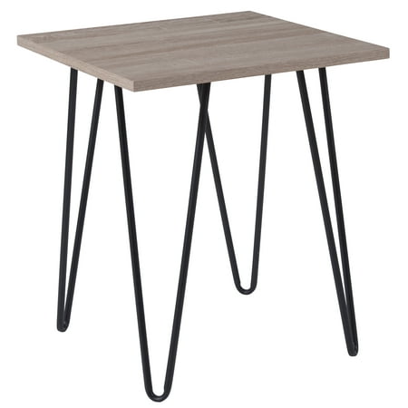 Flash Furniture Oak Park Collection Driftwood Wood Grain Finish End Table with Black Metal (Best Wood For Table Legs)