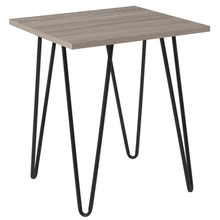 Kona Furniture Collection Flash Furniture Oak Park Collection Driftwood Wood Grain Finish End Table with Black Metal Legs ()