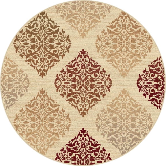 Tayse Impressions Area Rug 7822 BEIGE Transitional Beige Diamonds Damask 5' 3" x 5' 3" Round