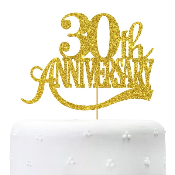 30th Anniversary Cake Topper, Gold Glitter 30th Anniversary / Birthday Party Cake Decor, Happy 30th Wedding Anniversary Sign, Wedding Anniversary Party Decoration Supplies