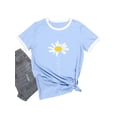 thumbnail image 3 of Xuanfei Women Daisy Graphic Letter Print Short Sleeve Contrast Color T-Shirt, 3 of 7