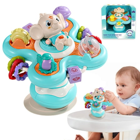 Sytle-Carry Baby Toys 6-12 Months, Suction Toys for High Chair, Sensory Toys for 0-6 Months, Infant Montessori Toys for 1 Year Old, Elephant
