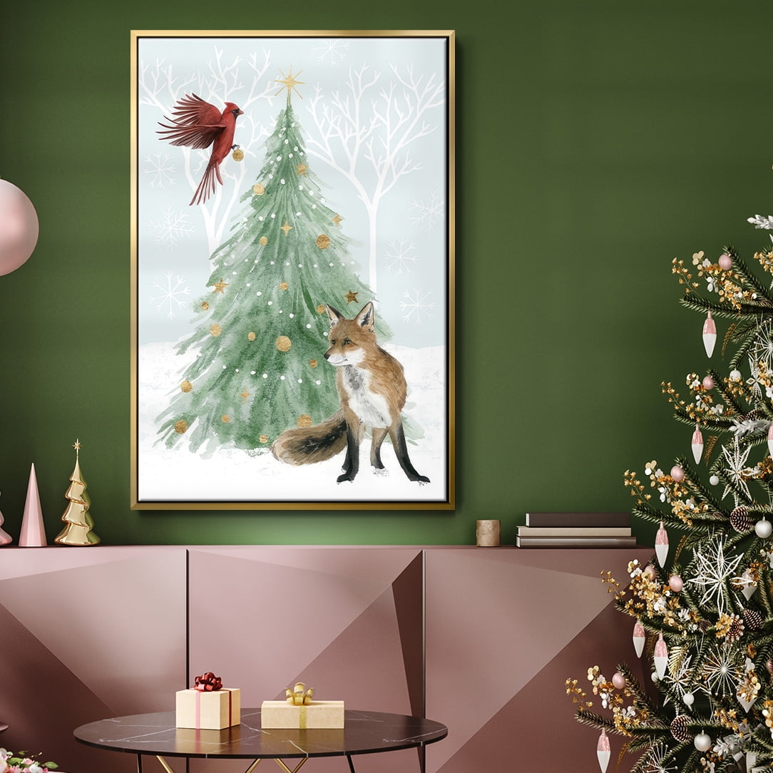 Christmas in the Forest Collection B - Framed Gallery Wrapped Holiday Canvas - 17 x 25 - Gold Frame