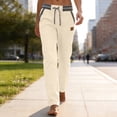 thumbnail image 4 of Maplenight Womens Cotton Linen Pants with Pockets Casual Elastic Waist Drawstring Straight Leg Pants Summer Lounge Travel Beach Trousers, 4 of 5